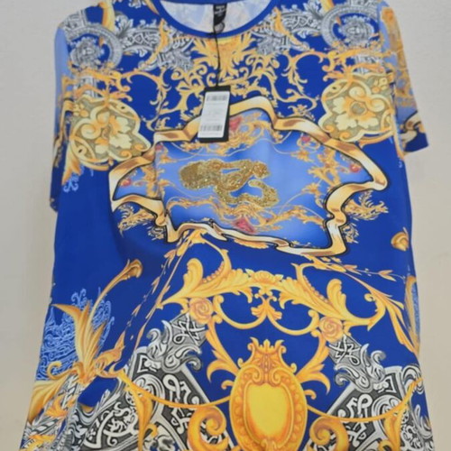 Men's Baroque Print Shirt 3XL Blue and Gold