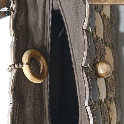 Handmade Boho Coconut Shell & Wood Bag
