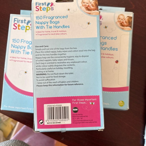 Fragranced nappy bags with tie handles new, pack of 3x150