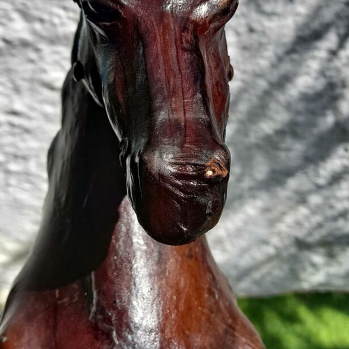 Vintage decorative horse with leather upholstery used, 55x45 cm