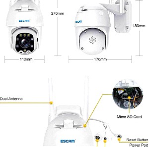 Escam QF288 IP Κάμερα Παρακολούθησης Wi-Fi 1080p Full HD Αδιάβροχη με Αμφίδρομη Επικοινωνία