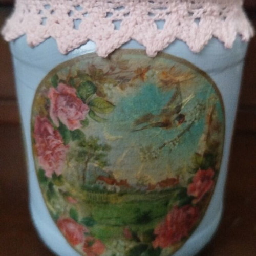 Decoupage jar like new, ideal for storing bay leaves and spices