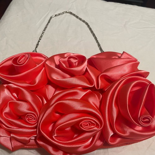 Suzy Smith vintage clutch bag like new, pink and silver with long chain