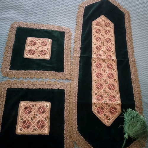 Handmade embroidery with green velvet like new