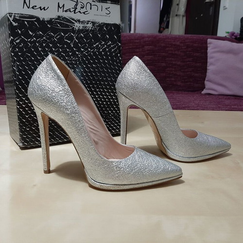 Sagiakos silver high heels new, leather, size 37, 11 cm