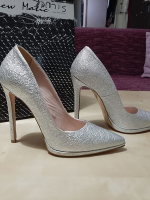 Sagiakos silver high heels new, leather, size 37, 11 cm