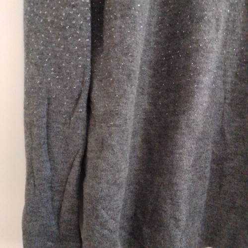 Canda women's blouse L used, grey with silver thread and rhinestones