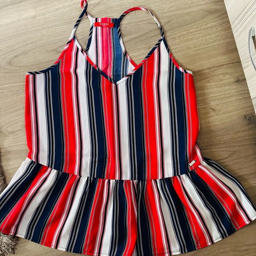 Guess top worn once, size L, white and blue