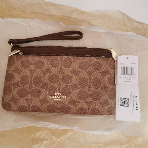 Coach Double Zip Wristlet bag new, tan brown