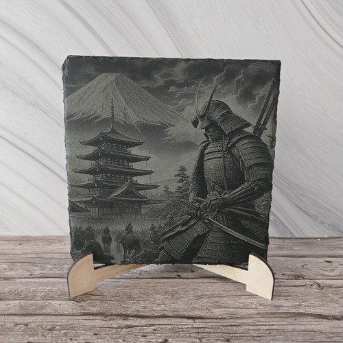 Engraved volcanic tile Samurai new, size 13x13 cm