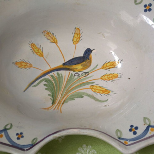French Faience Barber's Bowl 18th Century used, hand-painted