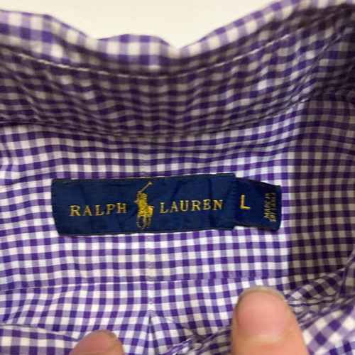 Ralph Lauren Oxford shirt L, purple and white checked, orange pony