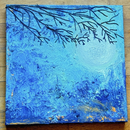 Moon Through the Branches painting new mixed media acrylic on canvas