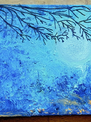 Moon Through the Branches painting new mixed media acrylic on canvas