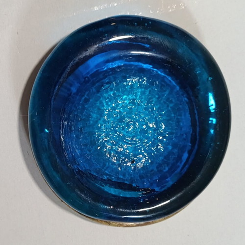Handmade glass ashtray in sea color with metal, like new