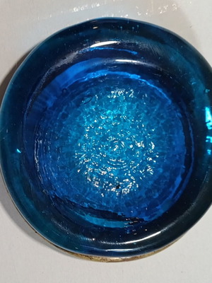 Handmade glass ashtray in sea color with metal, like new
