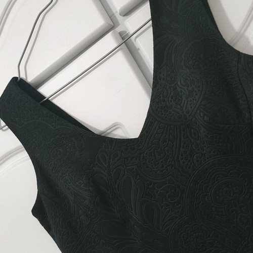 Lussile Black Dress with Brocade Embossed Patterns New, Size Small