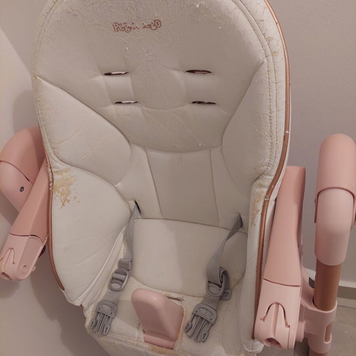 Per Perego high chair, pink and white