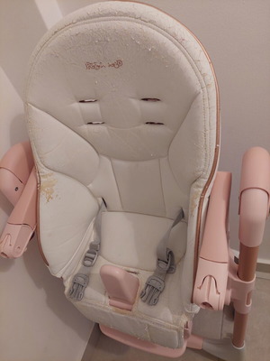 Per Perego high chair, pink and white