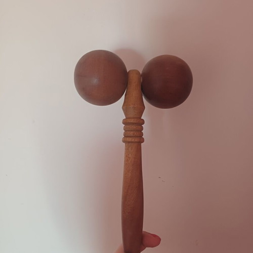 Wooden Manual Body Massage Roller with Double Spherical Head, New