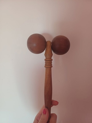 Wooden Manual Body Massage Roller with Double Spherical Head, New