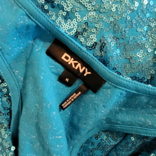 DKNY Μπλούζα Αμάνικη Με Παγιέτες Τυρκουάζ Μέγεθος XL Καινούργιο