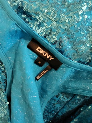 DKNY Μπλούζα Αμάνικη Με Παγιέτες Τυρκουάζ Μέγεθος XL Καινούργιο