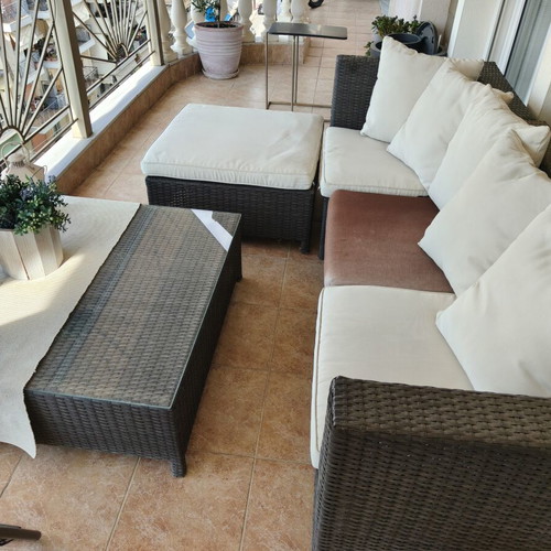 Outdoor corner set with table used, aluminum and rattan