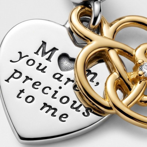 Pandora double heart charm S925 ALE, new, gold and silver