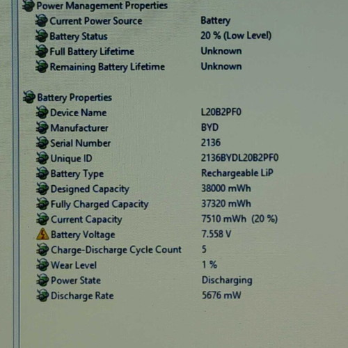 Lenovo L20B2PF0 battery like new, 38Wh, 7.68V