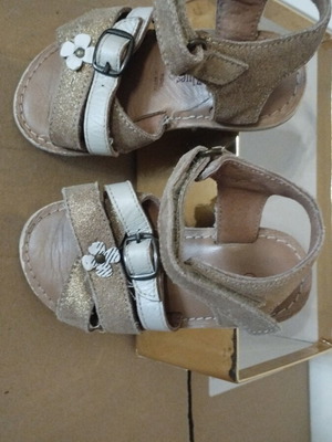 Leather sandals for girls size 24 Saxo Blues used, beige and gold