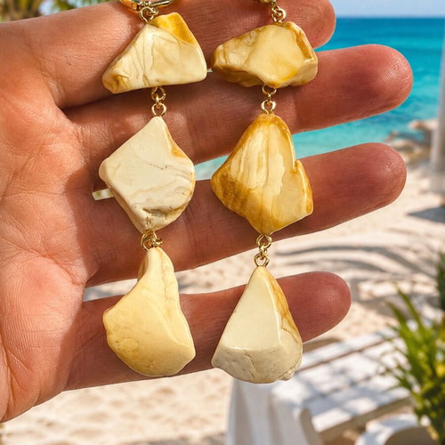 Royal White Baltic Amber Earrings, 24K Gold Silver 925