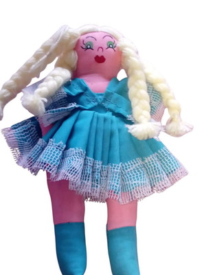 Fabric doll handmade with painted face used