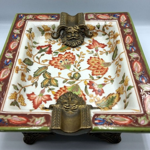 Wong Lee Porcelain Ashtray with Crackle and Bronze Details like new