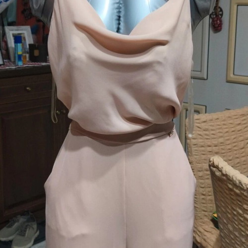 Jumpsuit with rhinestone straps like new, pink nude