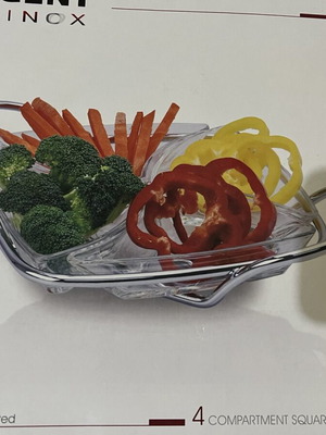 Inox tray with 4 glass compartments new