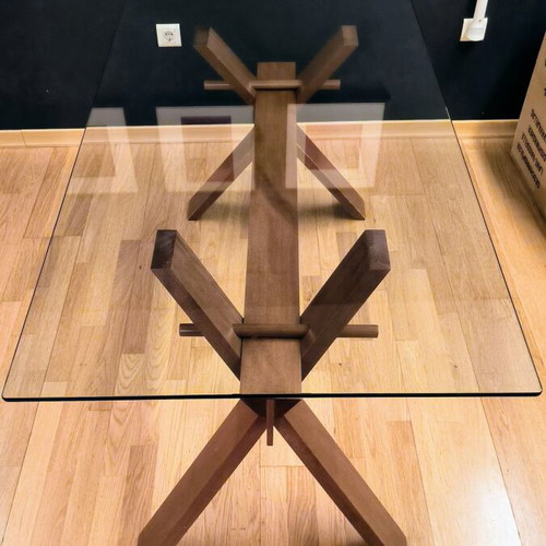 Dining table used with wood frame and glass top from Neo Katoikein