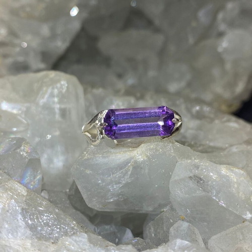 Silver ring with natural amethyst handmade, new