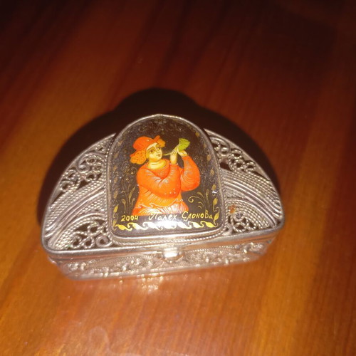 Retro decorative box used, Palekh miniature style