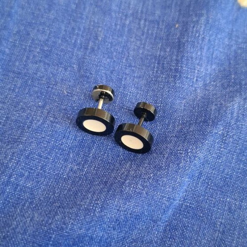 Barbell piercing earrings used, black and white, bar style