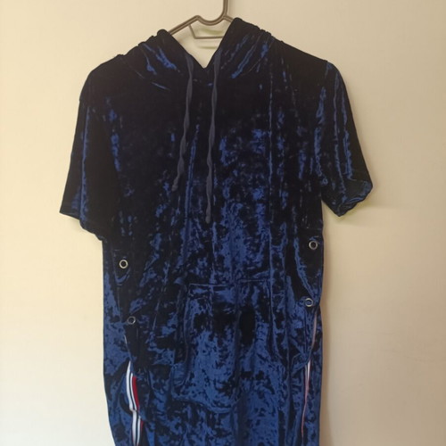 SugarFree hooded shirt Large used, dark blue with side buttons