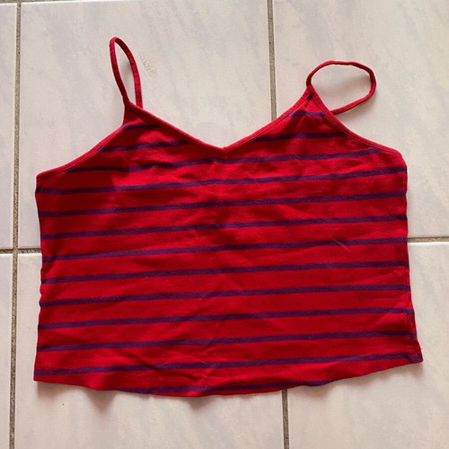 Τιραντέ ριγέ crop top Primark κόκκινη μωβ αφόρετο