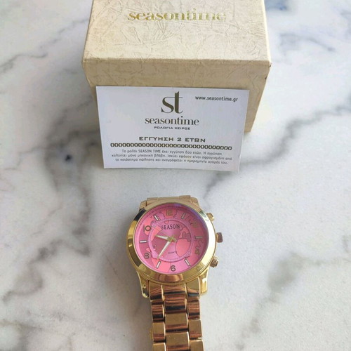 Season Time Gala women's watch like new with gold bracelet and pink dial