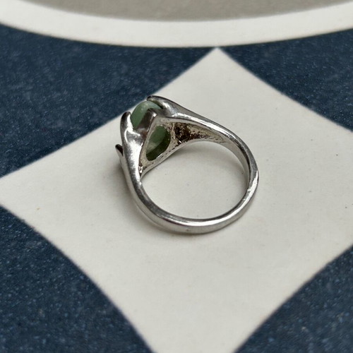 Silver ring with mint green nephrite stone