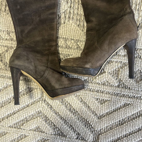 Leather suede boots over the knee size 38 like new, brown and blue