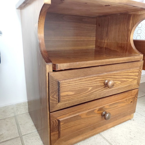 Bedroom set double bed 160x200 with pillow and nightstands, like new, pine wood