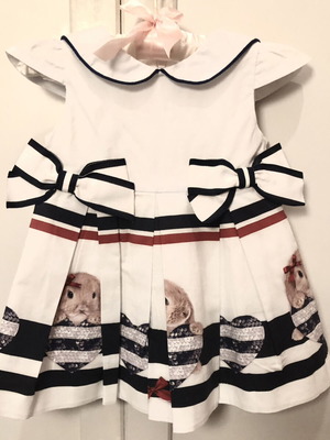 Lapin Baby Dress Nautical Cotton With Bunny Print Like New 4-6 Months