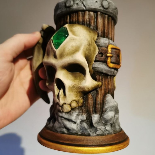 Wood Barrel Skull Mug 3D Printed Drink Can Holder 500ml