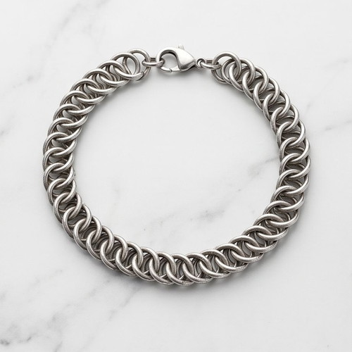 Chainmail bracelet 19 cm with Half Persian weave, new, steel, silver color