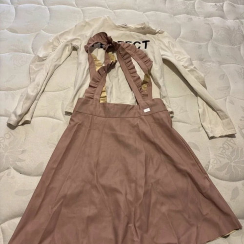 Girls' set for 14 years like new, pink salopette and white blouse